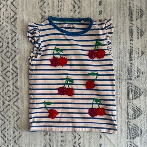 Mini Boden Striped Tee with Cherry Appliqués